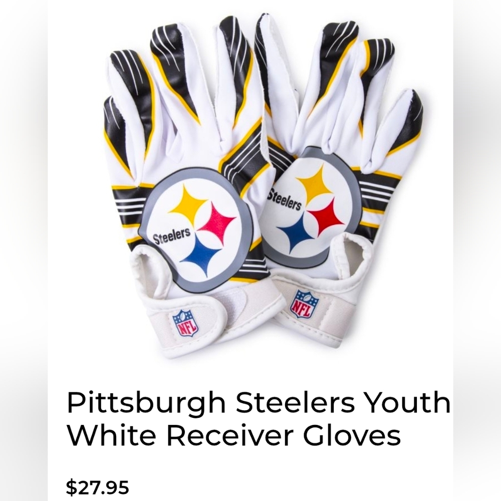 Steelers Youth Receiver Gloves - Black, Yellow, White